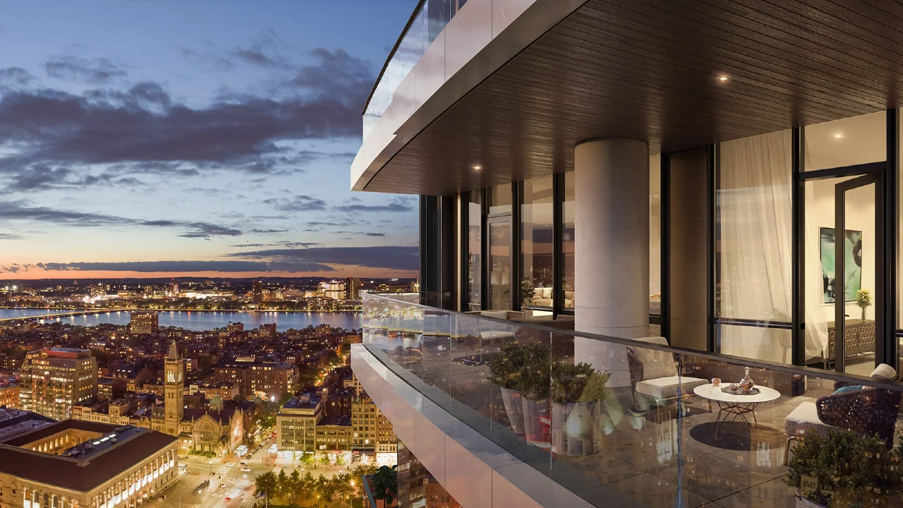 Private residence terrace overlooking city skyline at dusk — ALMAS Hospitality luxury development advisory