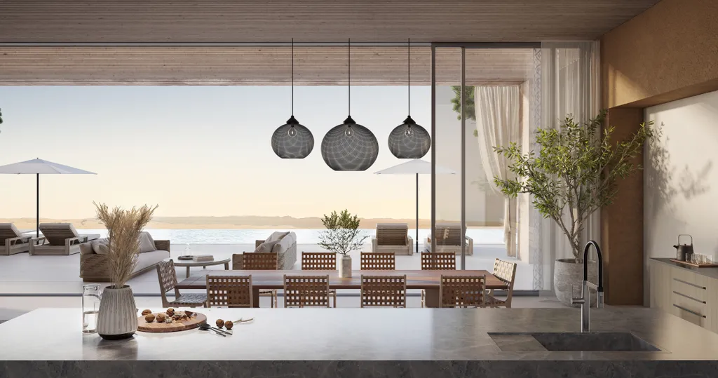 Ritz-Carlton Residences Al Wadi Desert — kitchen and dining view