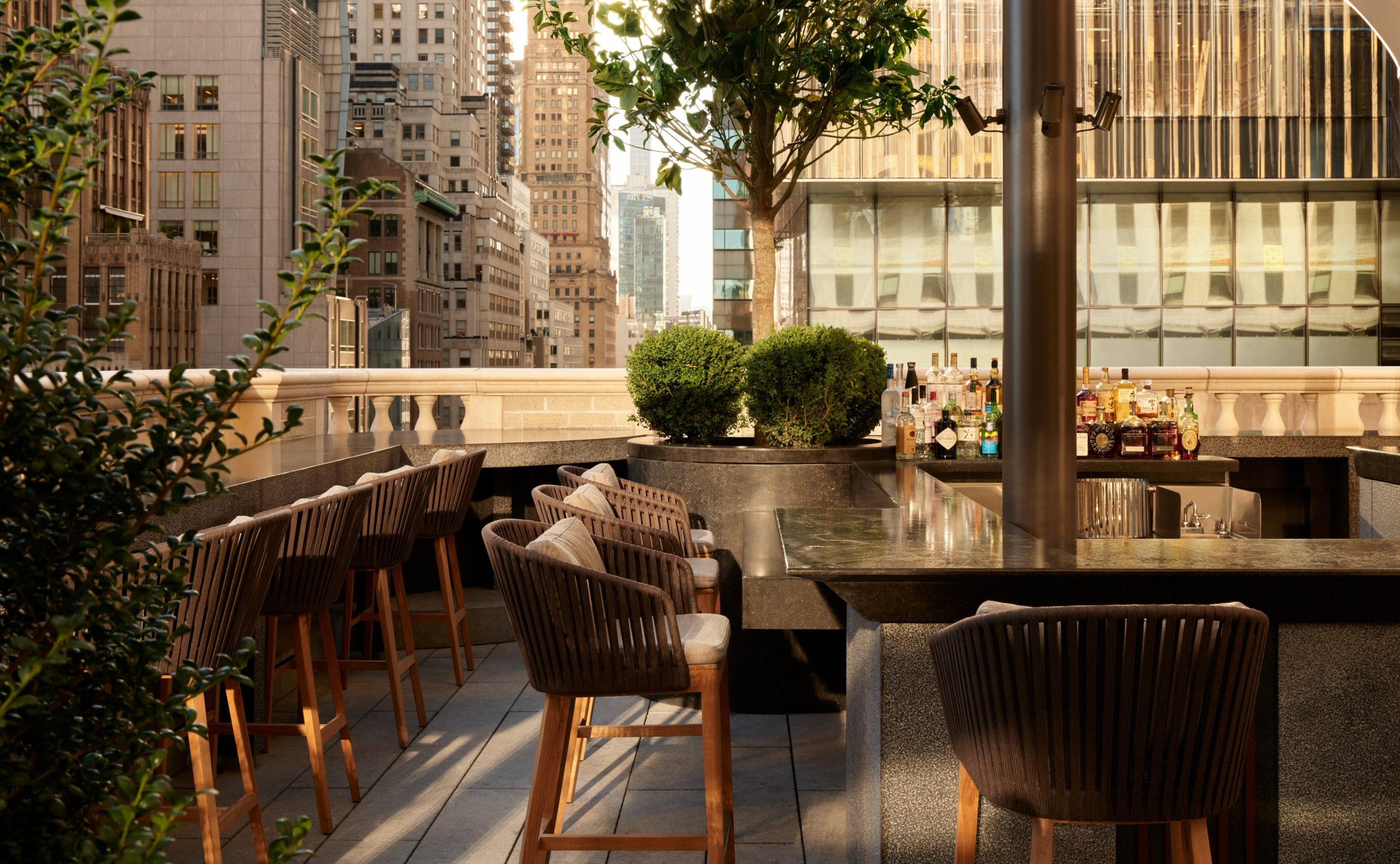 Aman New York, the Garden Terrace at the ultra-luxury hotel in the Crown Building on Fifth Avenue, Manhattan
